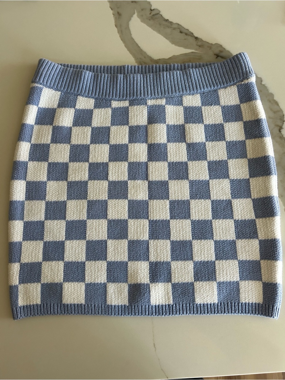 Y2K Hollister High-rise Cheakboard  Knit Mini Skirt - Blue & White Small